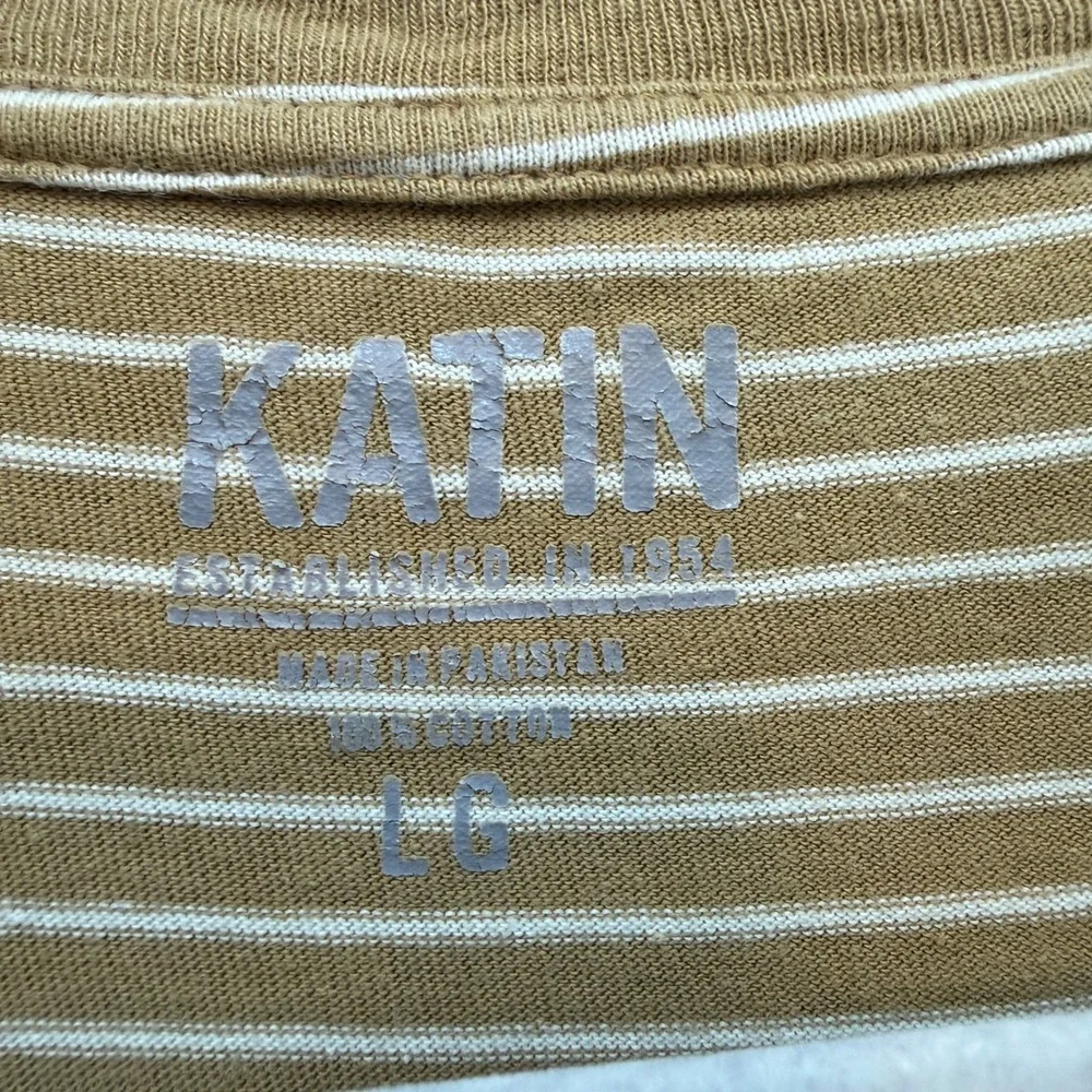 Katin Tshirt Mens Large Gold Yellow White Striped Pocket Short Sleeve Tee Casual
